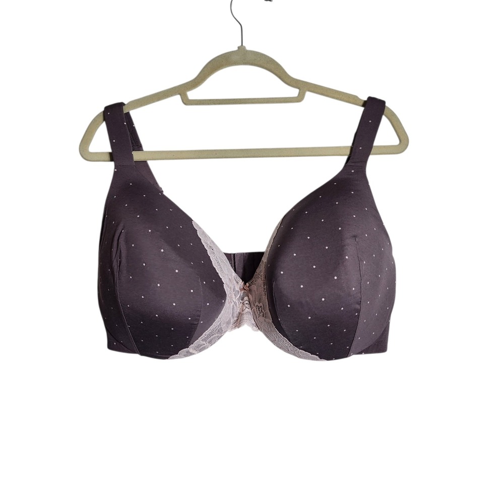 Cacique Purple Polka Dot Lace Trim Full Coverage Underwire Bra 42F